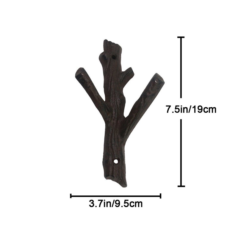 Ogrmar 2 Pcs Decorative Branch Cast Iron Wall Hooks/Hanger/Heavy Duty Home Storage Rack (Brown) - Image 3